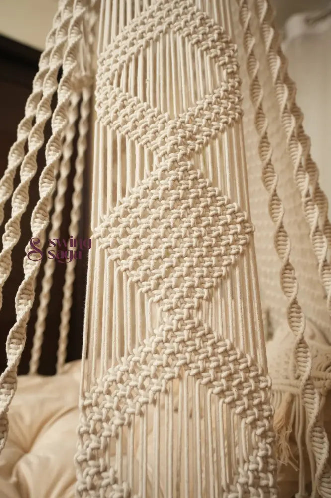 Cream White single seater hanging chair - Swing Saga