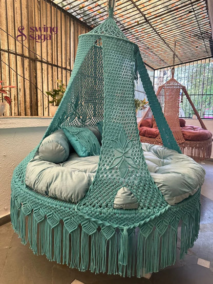 Aqua Blue Macrame Bed Swing - Swing Saga