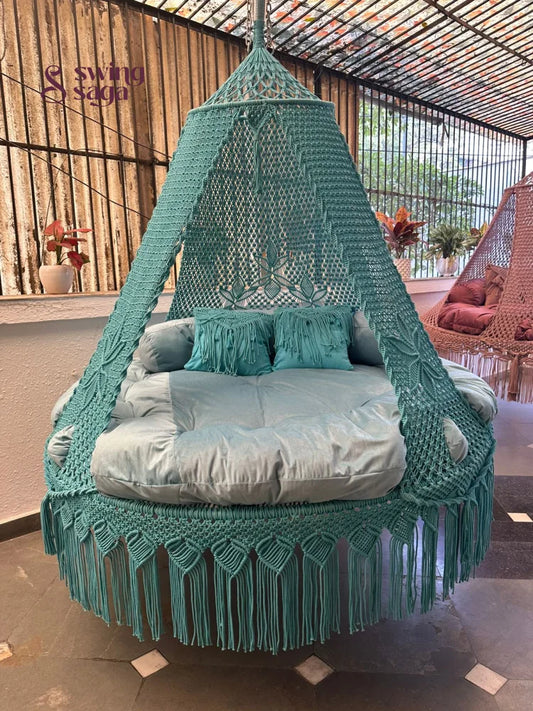 Aqua Blue Macrame Bed Swing - Swing Saga
