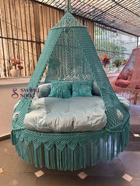 Aqua Blue Macrame Bed Swing - Swing Saga