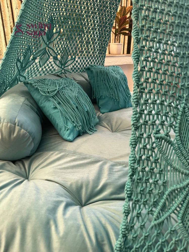 Aqua Blue Macrame Bed Swing - Swing Saga