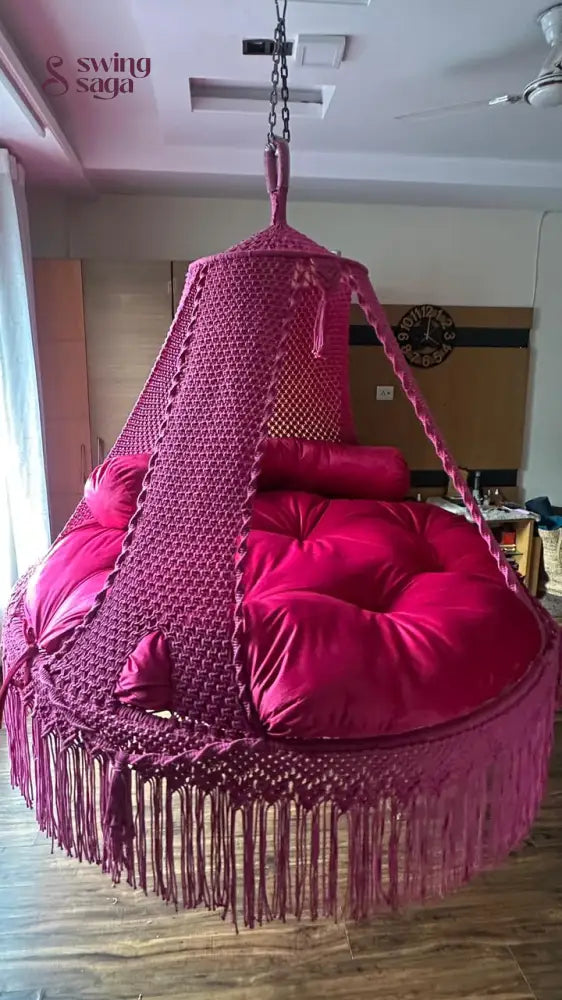 Hot Pink Macrame Bed Swing - Swing Saga