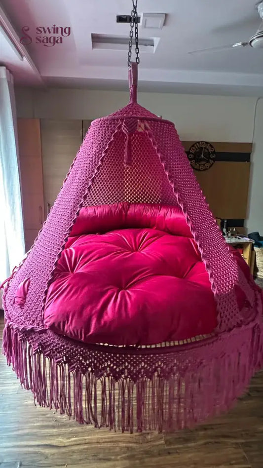 Hot Pink Macrame Bed Swing - Swing Saga