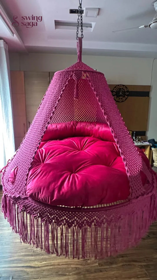 Hot Pink Macrame Bed Swing - Swing Saga