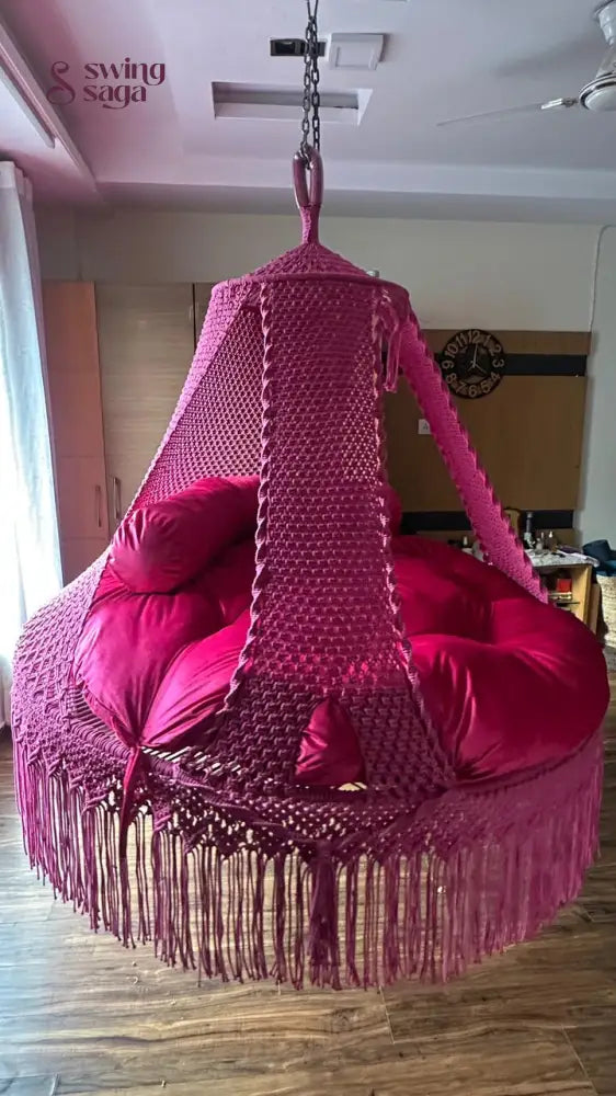 Hot Pink Macrame Bed Swing - Swing Saga