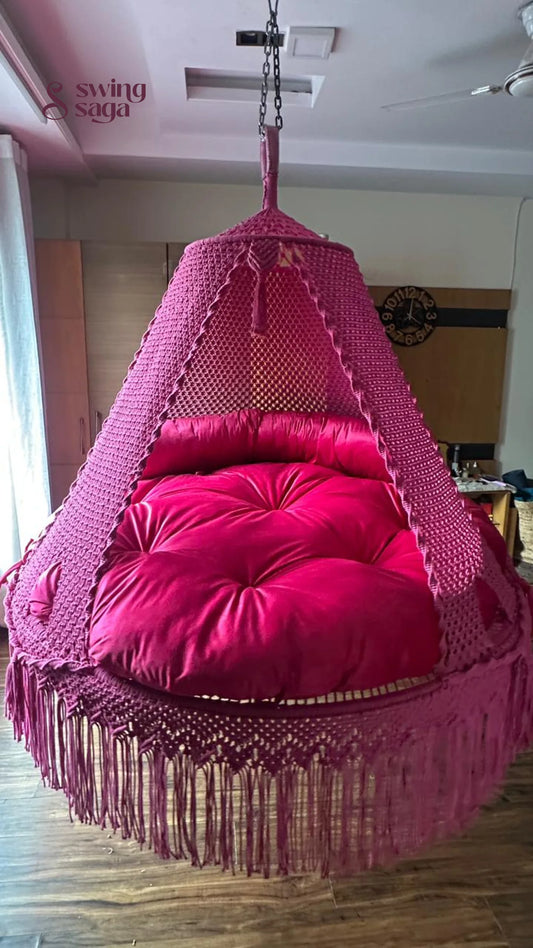 Hot Pink Macrame Bed Swing - Swing Saga