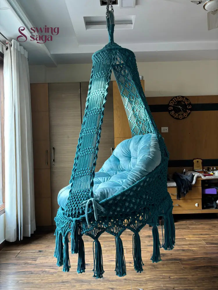 Teal Blue single seater hanging chair - Swing Saga