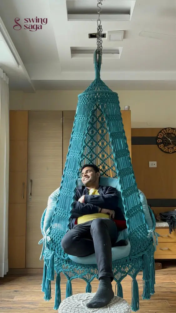 Teal Blue single seater hanging chair - Swing Saga