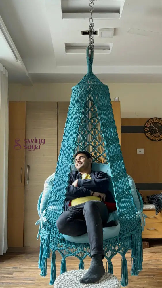 Teal Blue single seater hanging chair - Swing Saga