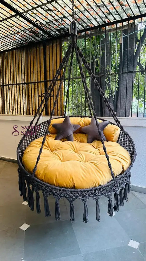 Dark Grey / Yellow Double seater hanging chair - Swing Saga