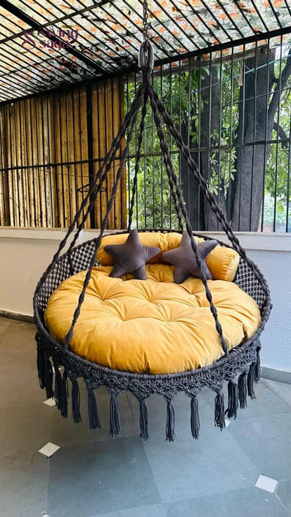 Dark Grey / Yellow Double seater hanging chair - Swing Saga