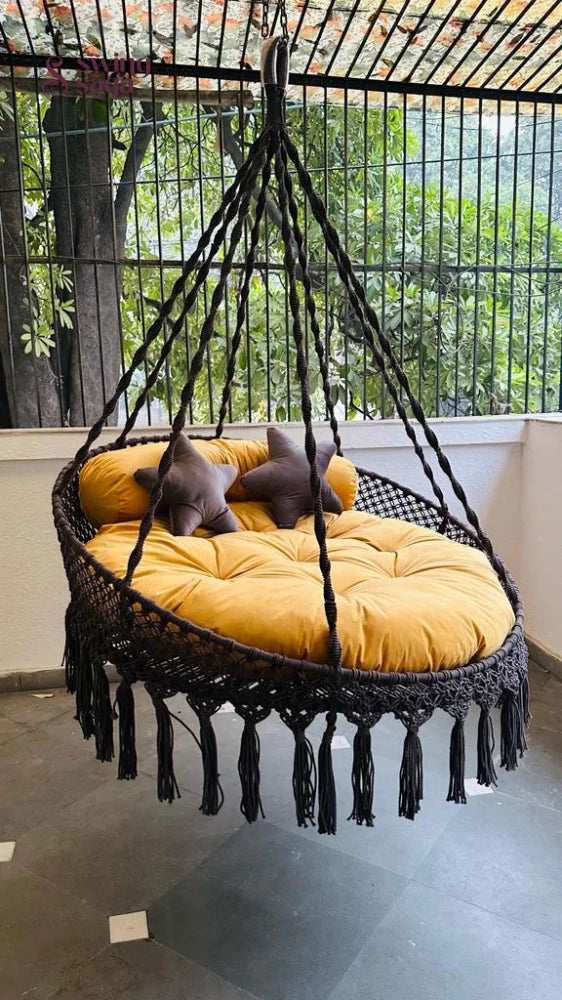 Dark Grey / Yellow Double seater hanging chair - Swing Saga