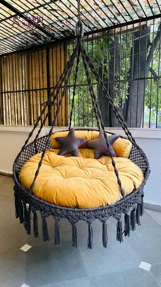 Dark Grey / Yellow Double seater hanging chair - Swing Saga