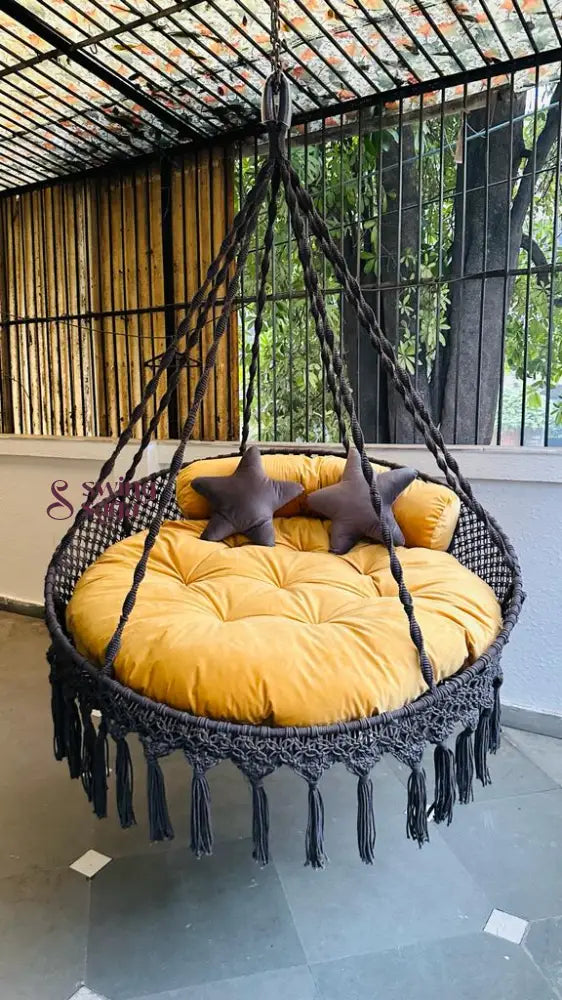 Dark Grey / Yellow Double seater hanging chair - Swing Saga
