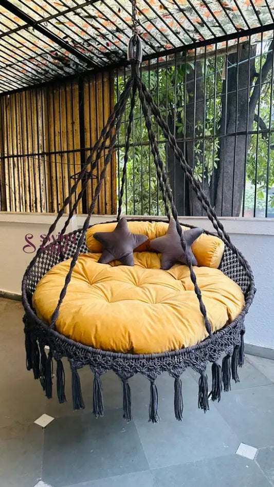 Dark Grey / Yellow Double seater hanging chair - Swing Saga