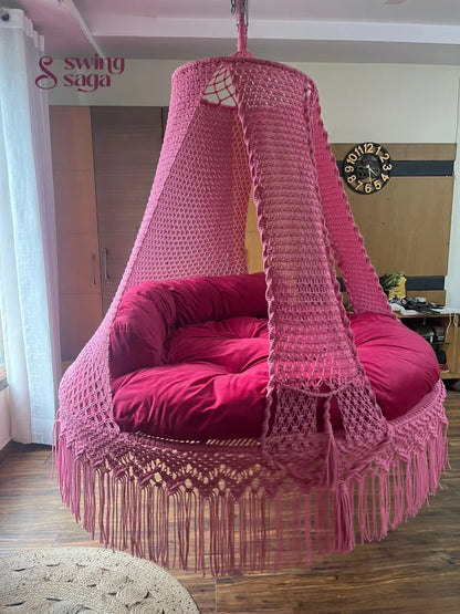 Hot Pink Macrame Bed Swing - Swing Saga
