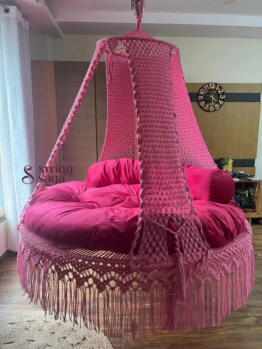 Hot Pink Macrame Bed Swing - Swing Saga