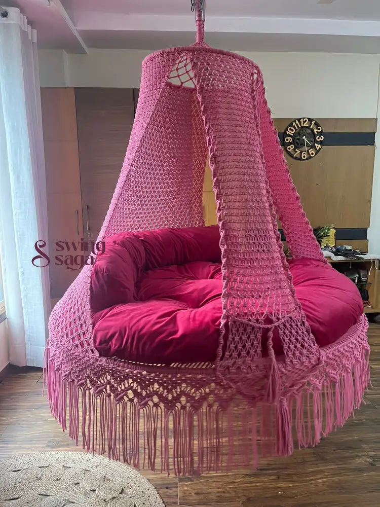 Hot Pink Macrame Bed Swing - Swing Saga