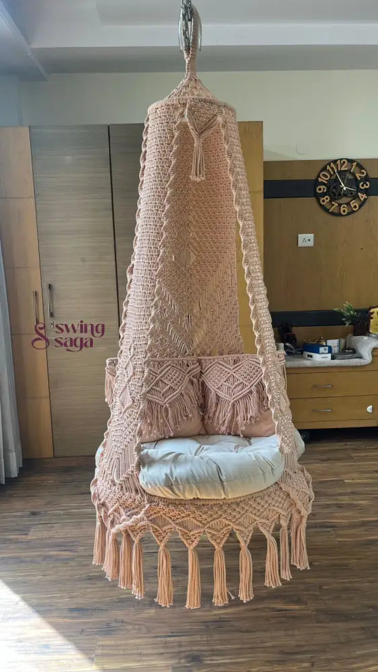 Small size single  seater  macrame swing for home. 