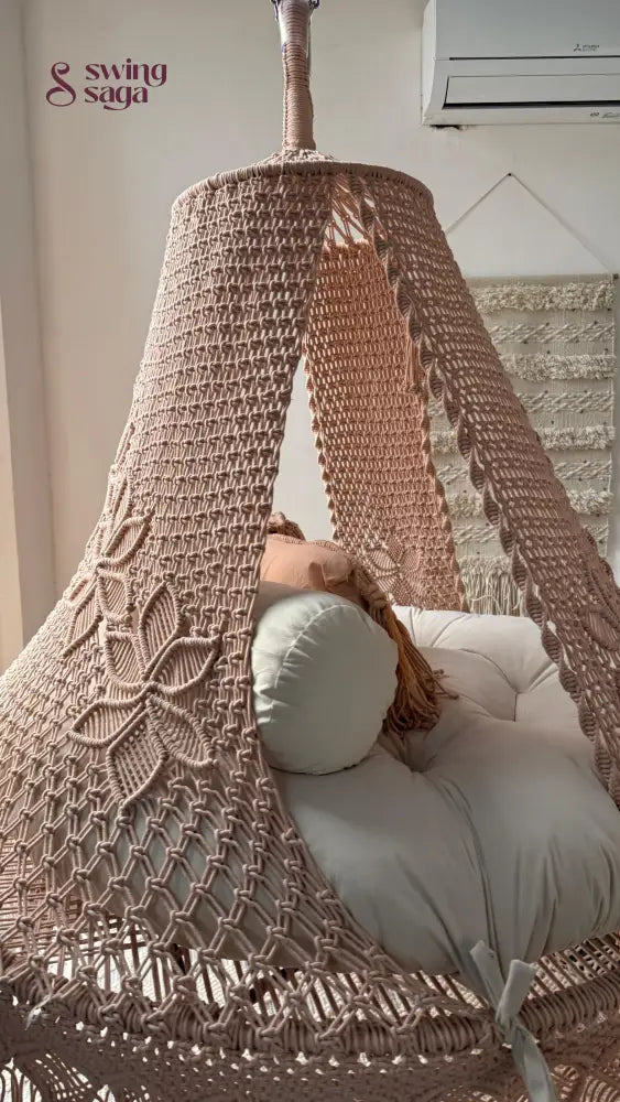 Light Peach Macrame Bed Swing - Swing Saga