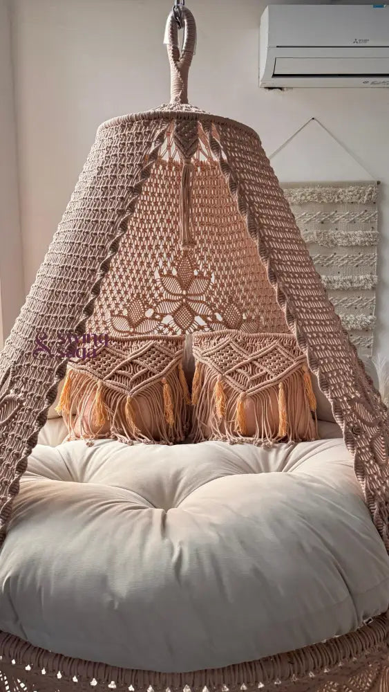 Light Peach Macrame Bed Swing - Swing Saga