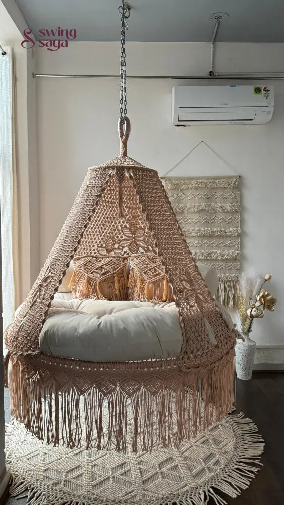 Light Peach Macrame Bed Swing - Swing Saga