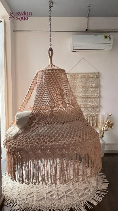 Light Peach Macrame Bed Swing - Swing Saga