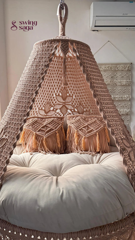 Light Peach Macrame Bed Swing - Swing Saga
