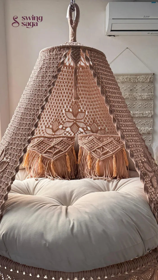 Light Peach Macrame Bed Swing - Swing Saga