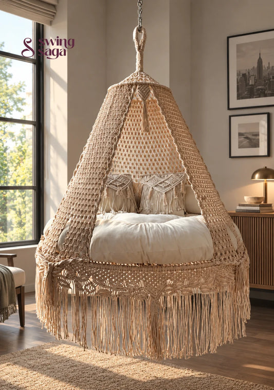 Indoor Hanging Bed – Calmstone by Swing Saga - Light Peach / 60 Inches