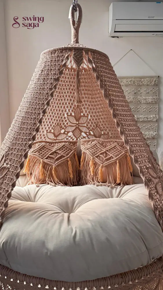 Light Peach Macrame Bed Swing - Swing Saga