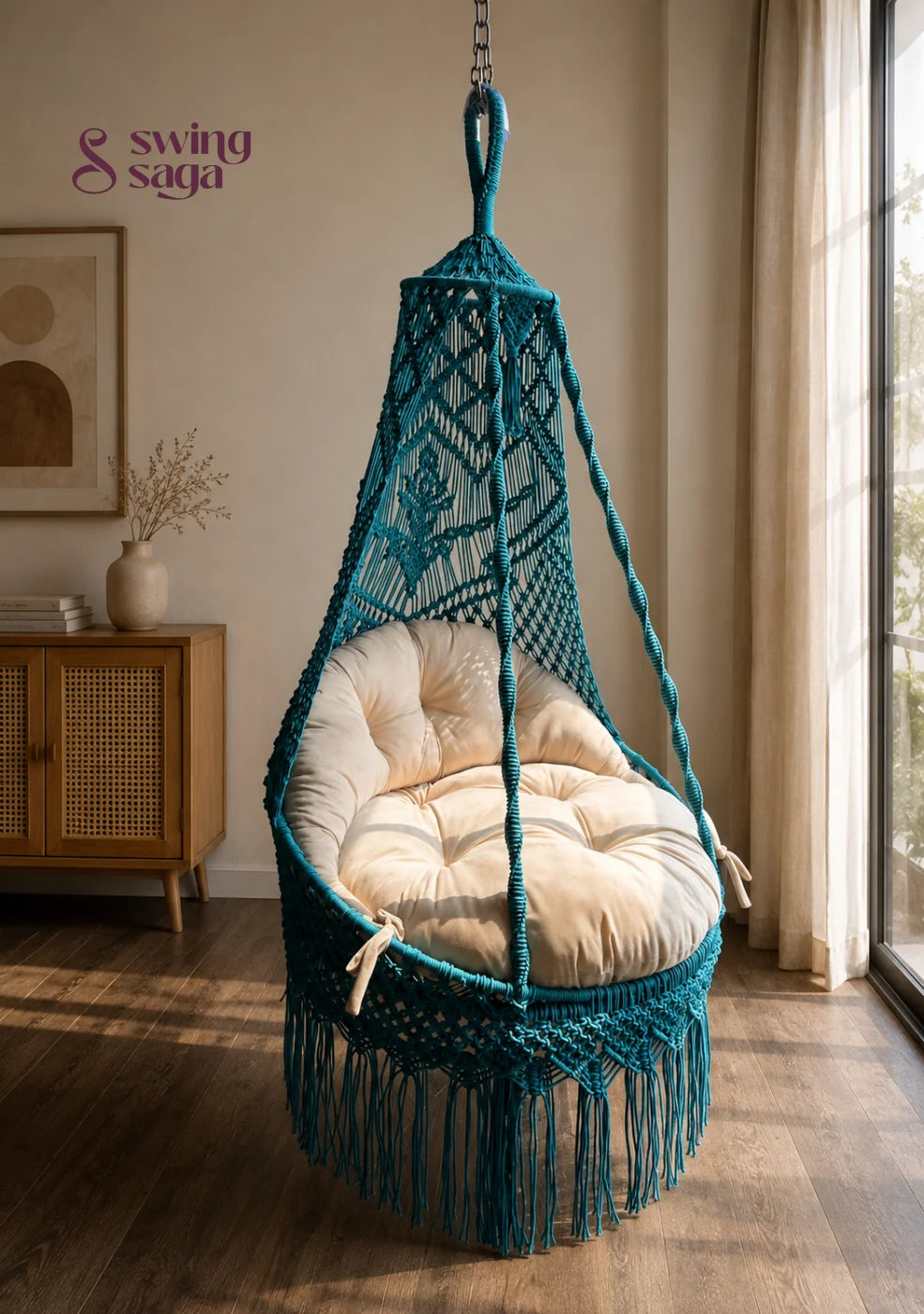 Indoor Hanging Chair – Frozen by Swing Saga - 40 Inches / Teal Blue