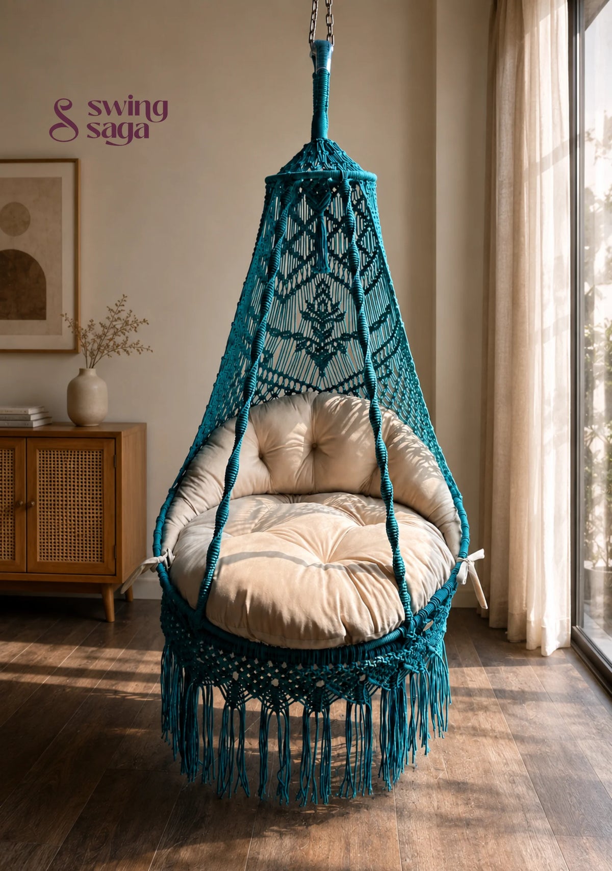 Indoor Hanging Chair – Frozen by Swing Saga - 40 Inches / Teal Blue