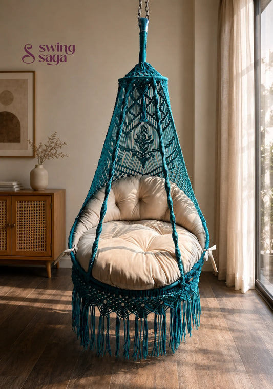 Indoor Hanging Chair – Frozen by Swing Saga - 40 Inches / Teal Blue