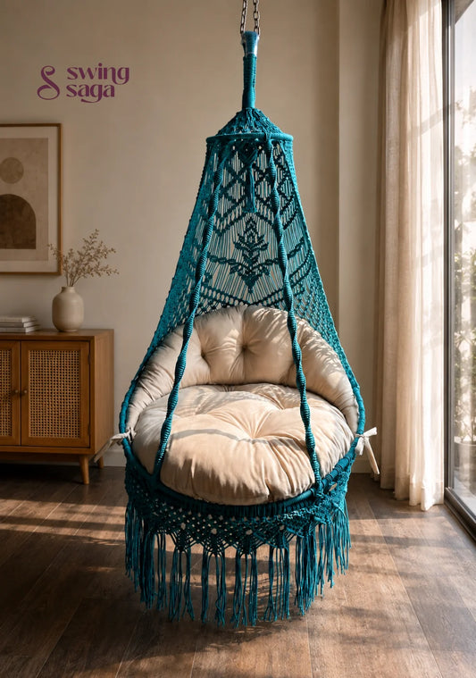 Indoor Hanging Chair – Frozen by Swing Saga - 40 Inches / Teal Blue