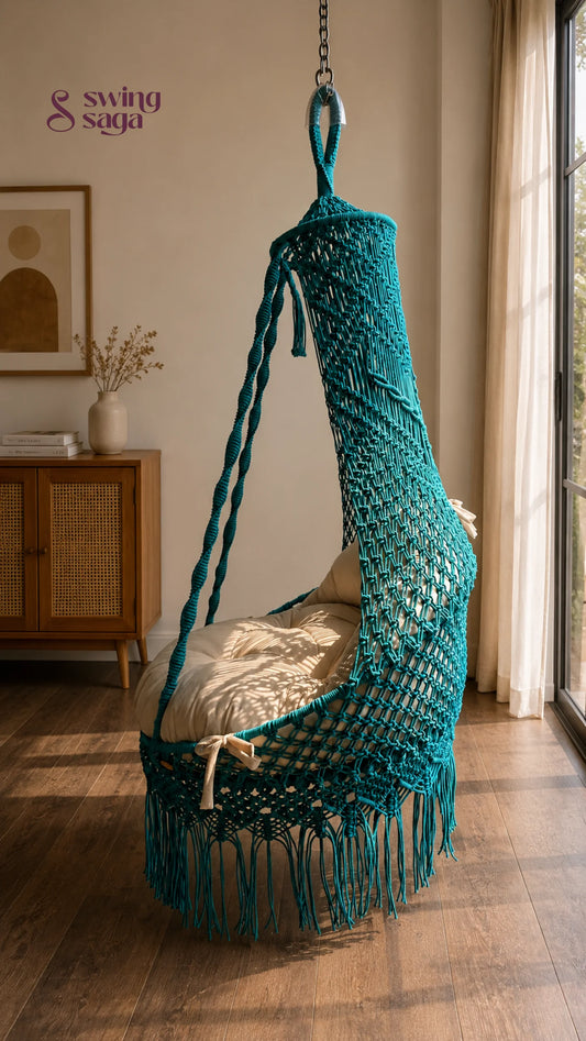 Indoor Hanging Chair – Frozen by Swing Saga - 40 Inches / Teal Blue