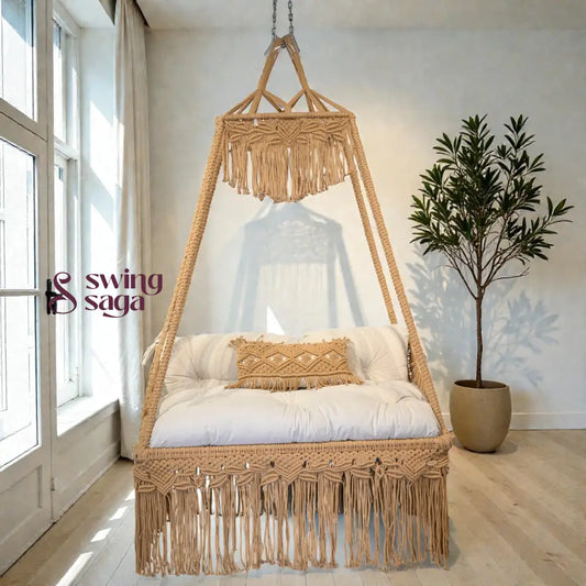 Warm sand macrame sofa swing - Swing Saga