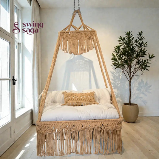 Warm sand macrame sofa swing - Swing Saga