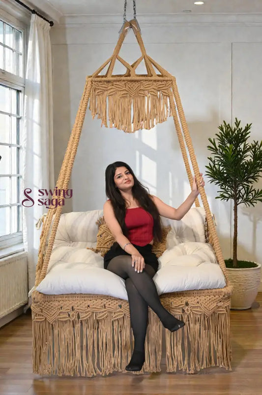 Warm sand macrame sofa swing - Swing Saga