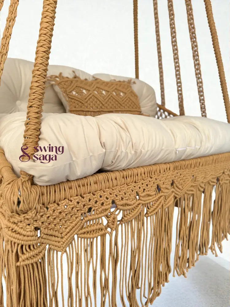 Warm sand macrame sofa swing - Swing Saga