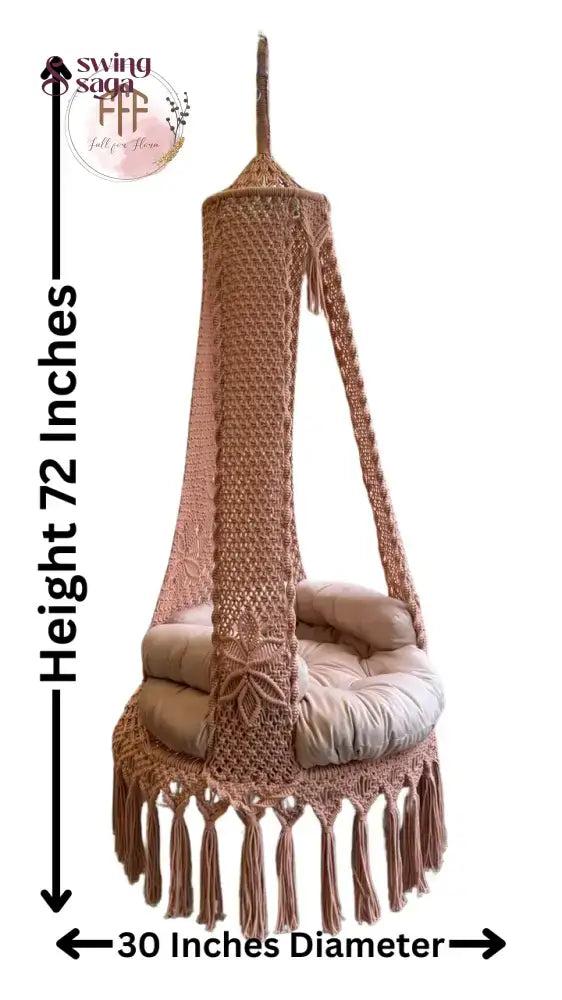 macrame swing with measurements.