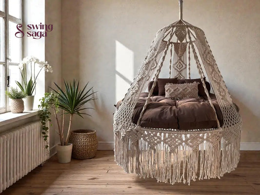 Peach Clay  Macrame Bed Swing - Swing Saga