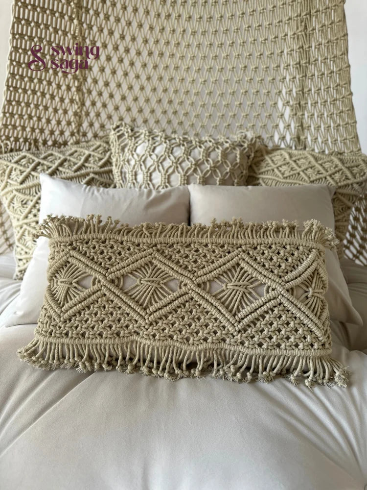 Lumi Bed Swing – Macrame Hanging Bed & Boho Indoor Daybed Chair - Ivory / 60 inches