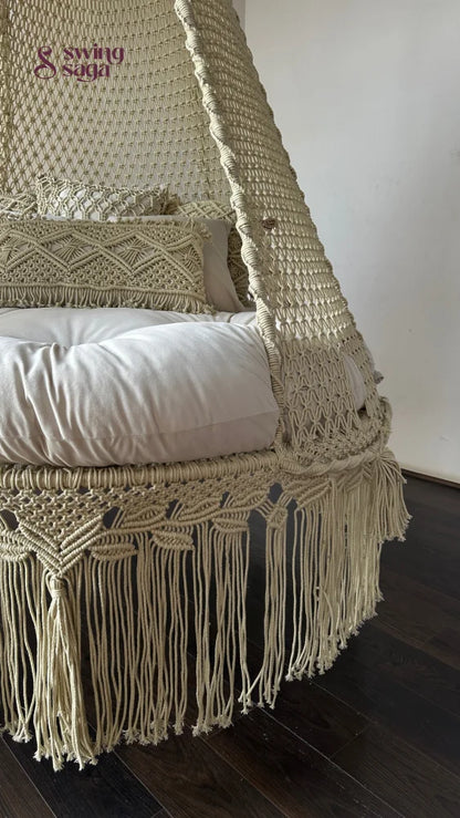 Lumi Bed Swing – Macrame Hanging Bed & Boho Indoor Daybed Chair - Ivory / 60 inches