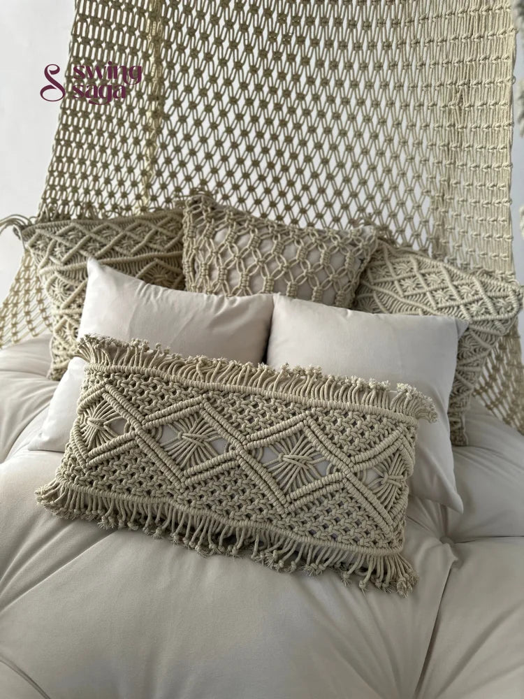 Lumi Bed Swing – Macrame Hanging Bed & Boho Indoor Daybed Chair - Ivory / 60 inches