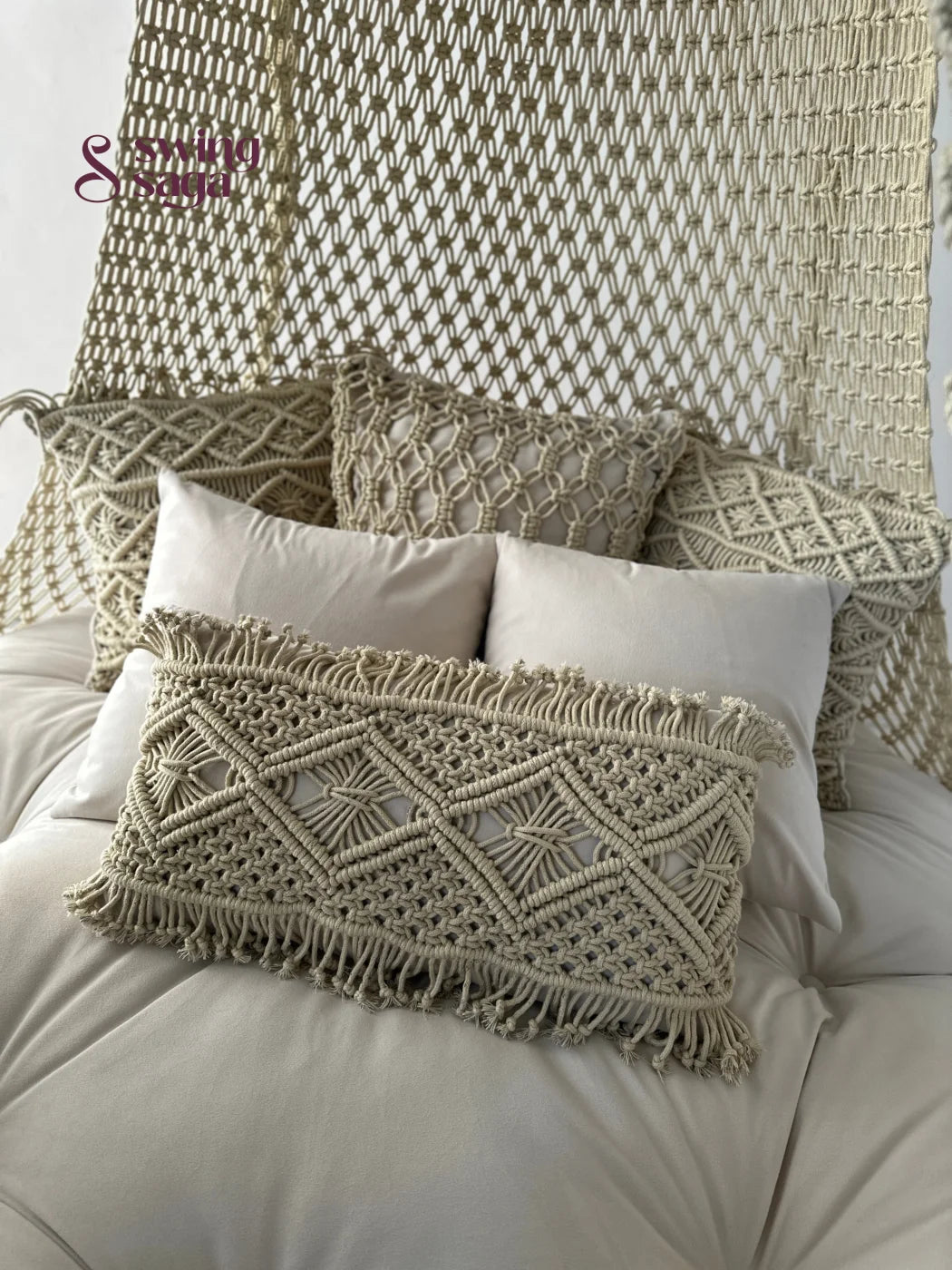 Lumi Bed Swing – Macrame Hanging Bed & Boho Indoor Daybed Chair - Ivory / 60 inches