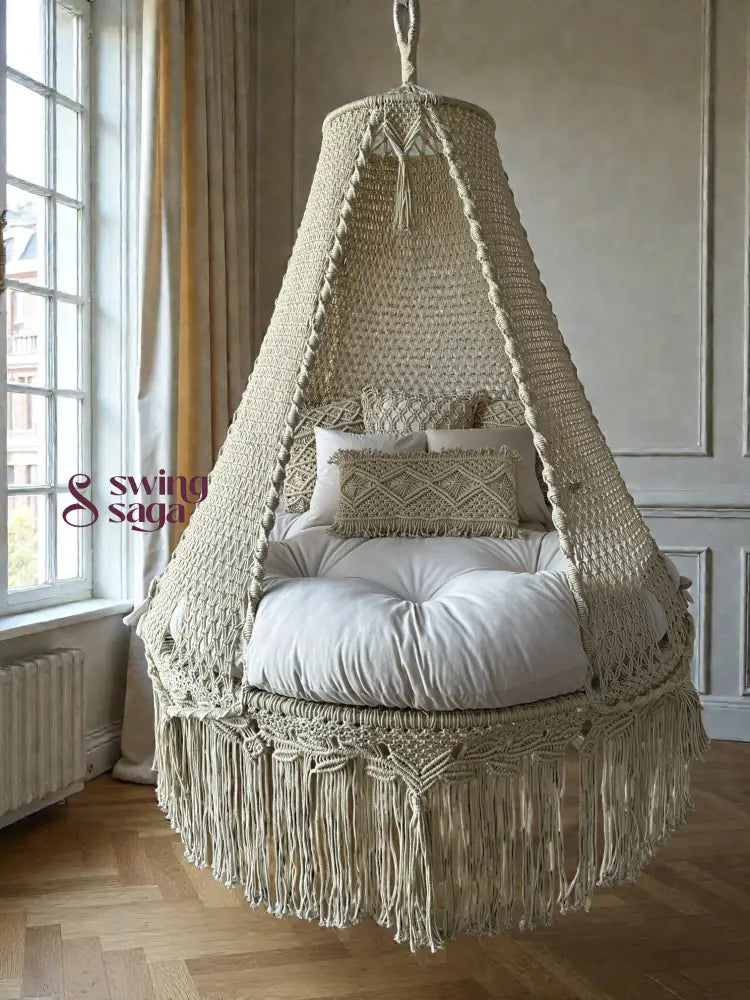 Ivory Macrame Bed Swing - Swing Saga