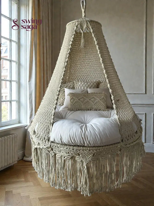 Ivory Macrame Bed Swing - Swing Saga
