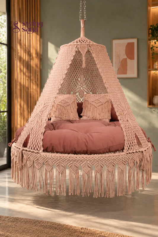 Lush Lux 65 Pink Cotton Macramé Bed Swing - 65 Inches / Lush Lux Pink / IN