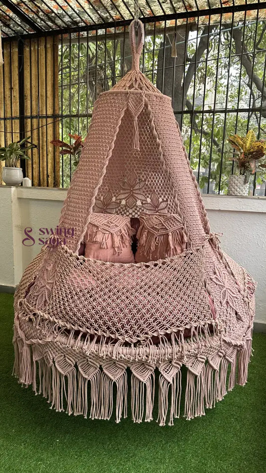 Lush Lux Pink Macrame Bed Swing - Swing Saga